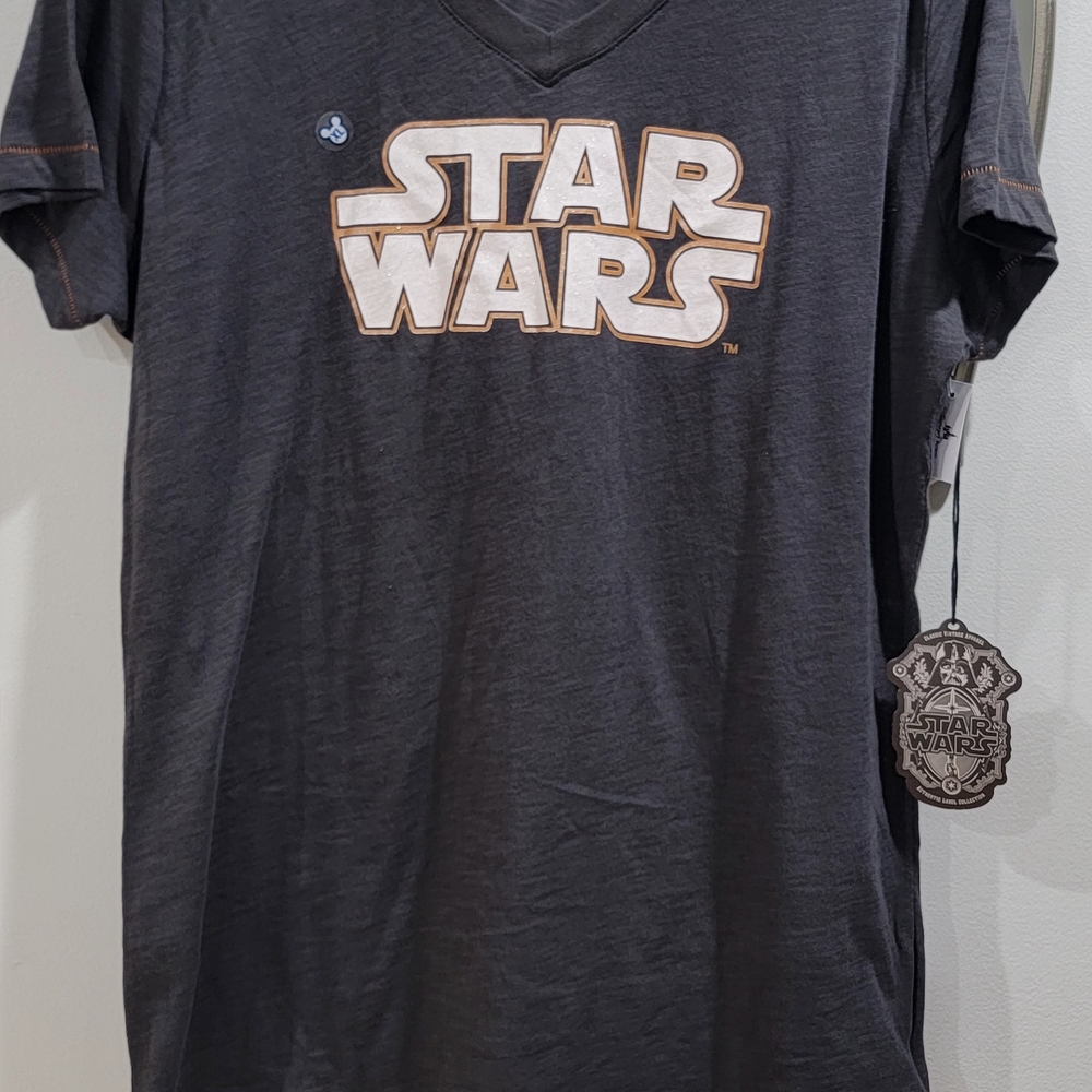 Star Wars Women's Charcoal V-Neck Tee with Star Wars Logo